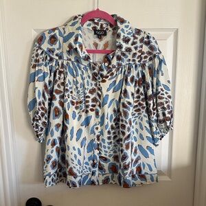 Women's Blue and Brown Animal Print Blouse